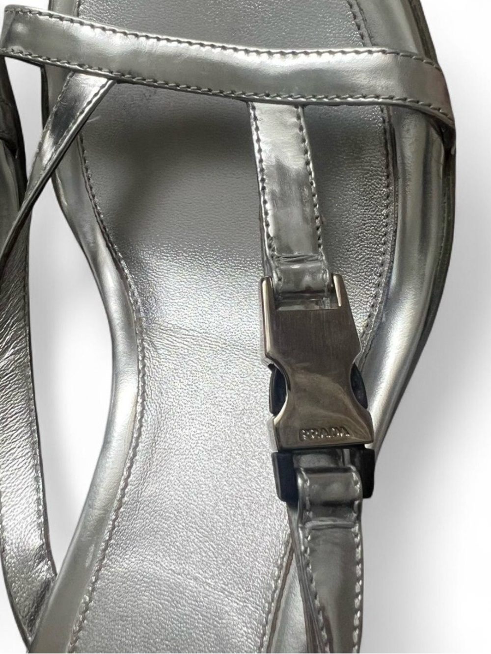 Prada Silver Chrome/Metallic Leather Sandals/Kitten Heels - Picture 5 of 8